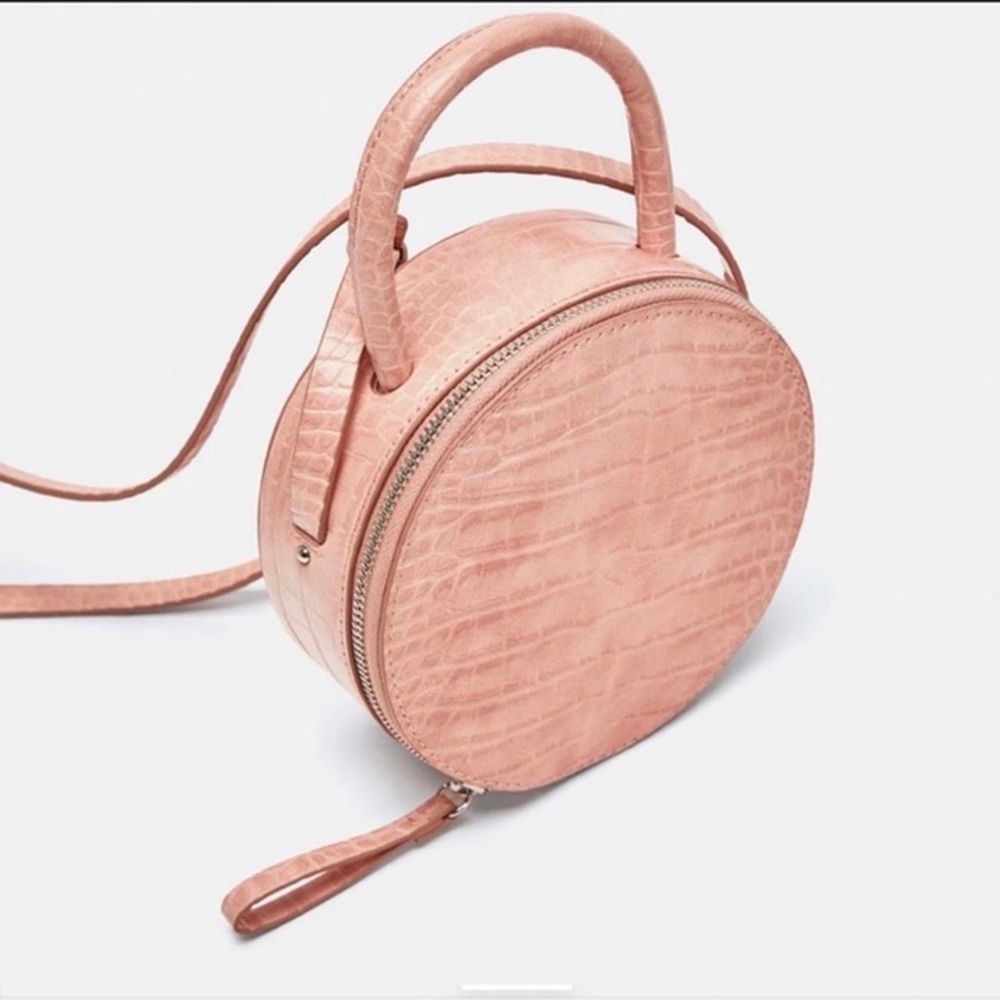 Zara croc embossed circle bucket crossbody bag in pink
